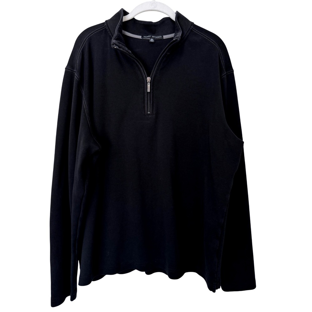 Robert‎ Barakett Mens XXL Black 100% Pima Cotton 1/4 Zip Pullover Sweatshirt